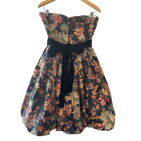 Cara Cara NWT Veronica Strapless Bubble Dress Multi Jacobean Black Velvet Bow 6 - Picture 3 of 10